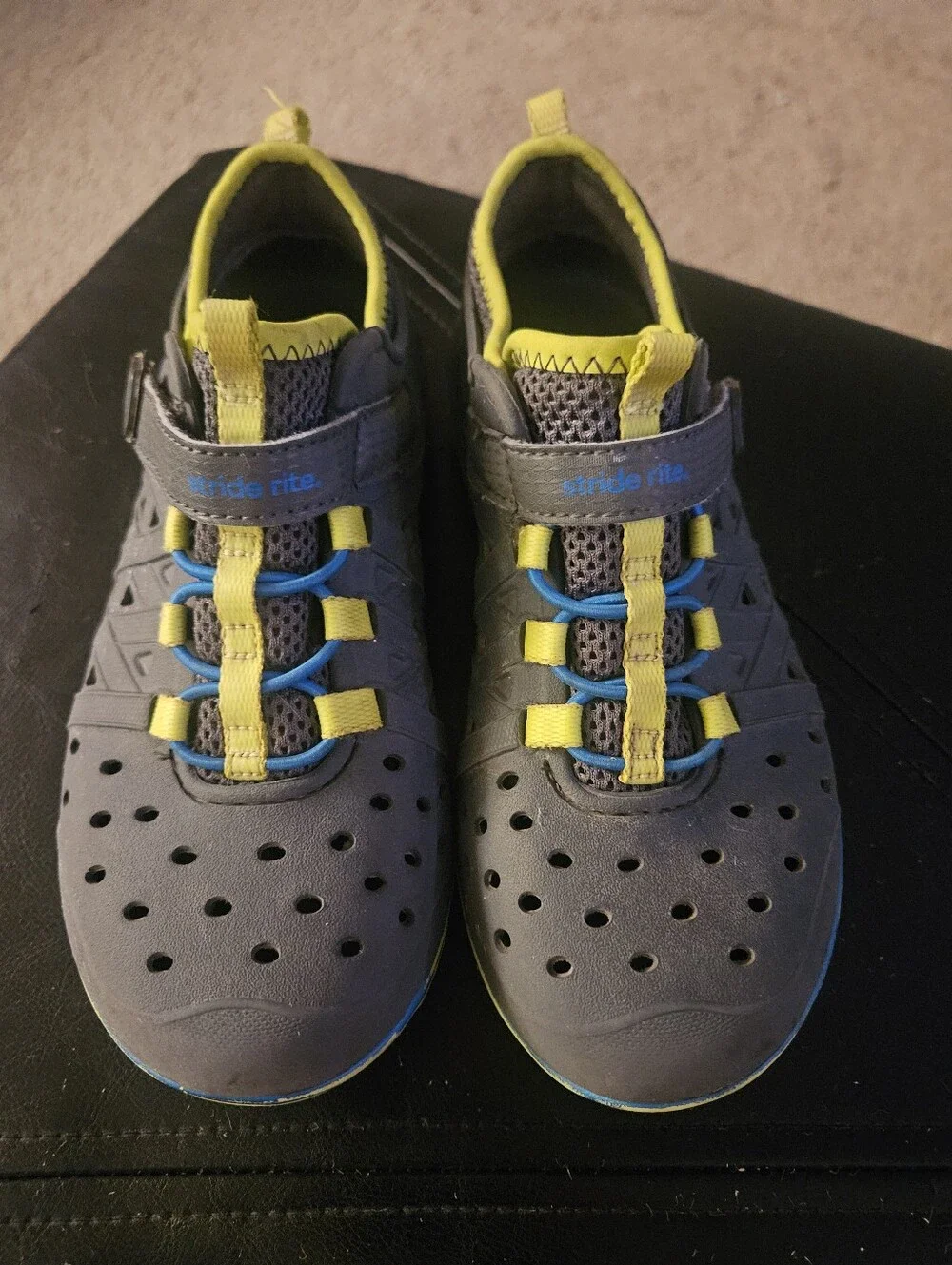 Stride Rite Made 2 Play Phibian Water Shoes Boy's Size 1 Gray Blue Lime Green